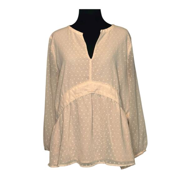 Loft light pink long sleeves swiss dot babydoll blouse size Medium - Picture 1 of 11